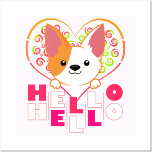 Cute Dog Corgi with Heart - Hello Hello Posters and Art